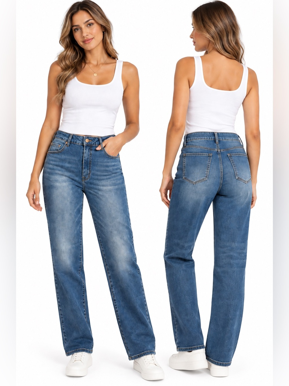 Flamingals Women’s Medium Straight Leg Jeans High Rise Stretch Denim Blue NWT